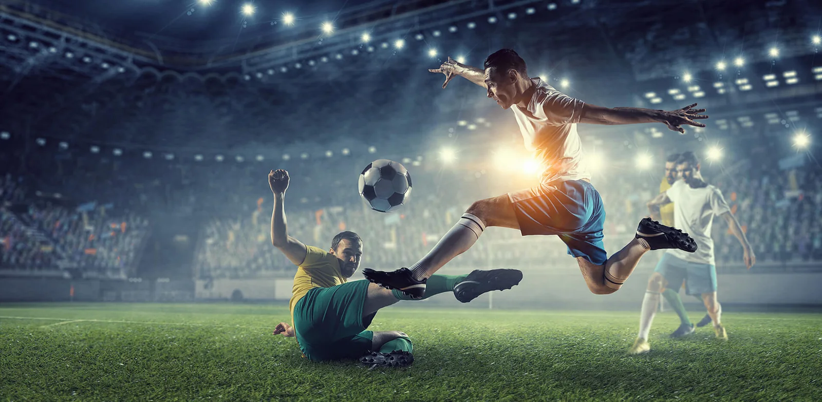 Aksi pertandingan olahraga untuk kategori sepak bola dan basket